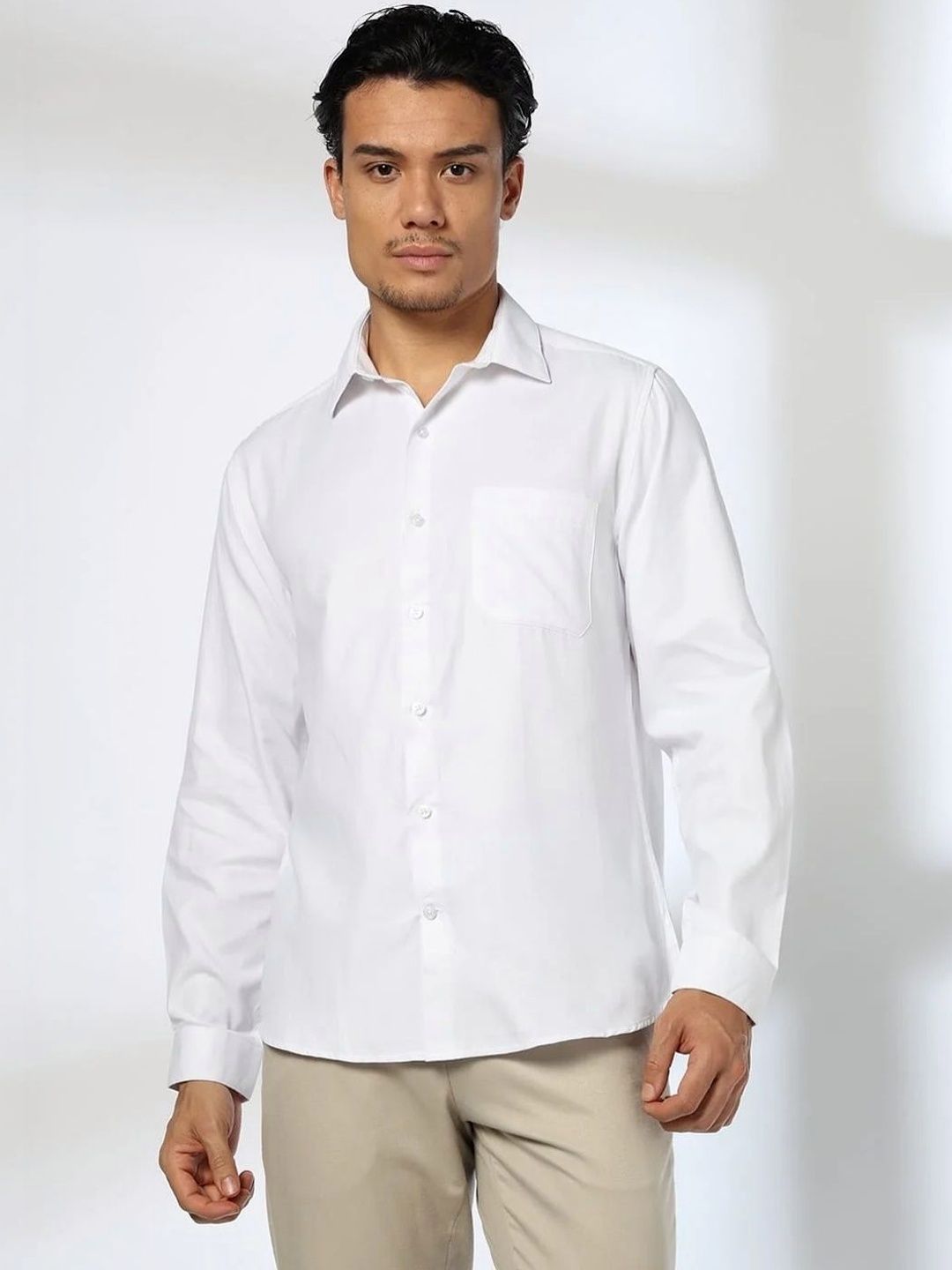 John Players Men's Slim Fit Full Sleeves Shirt With Chest-Pocket