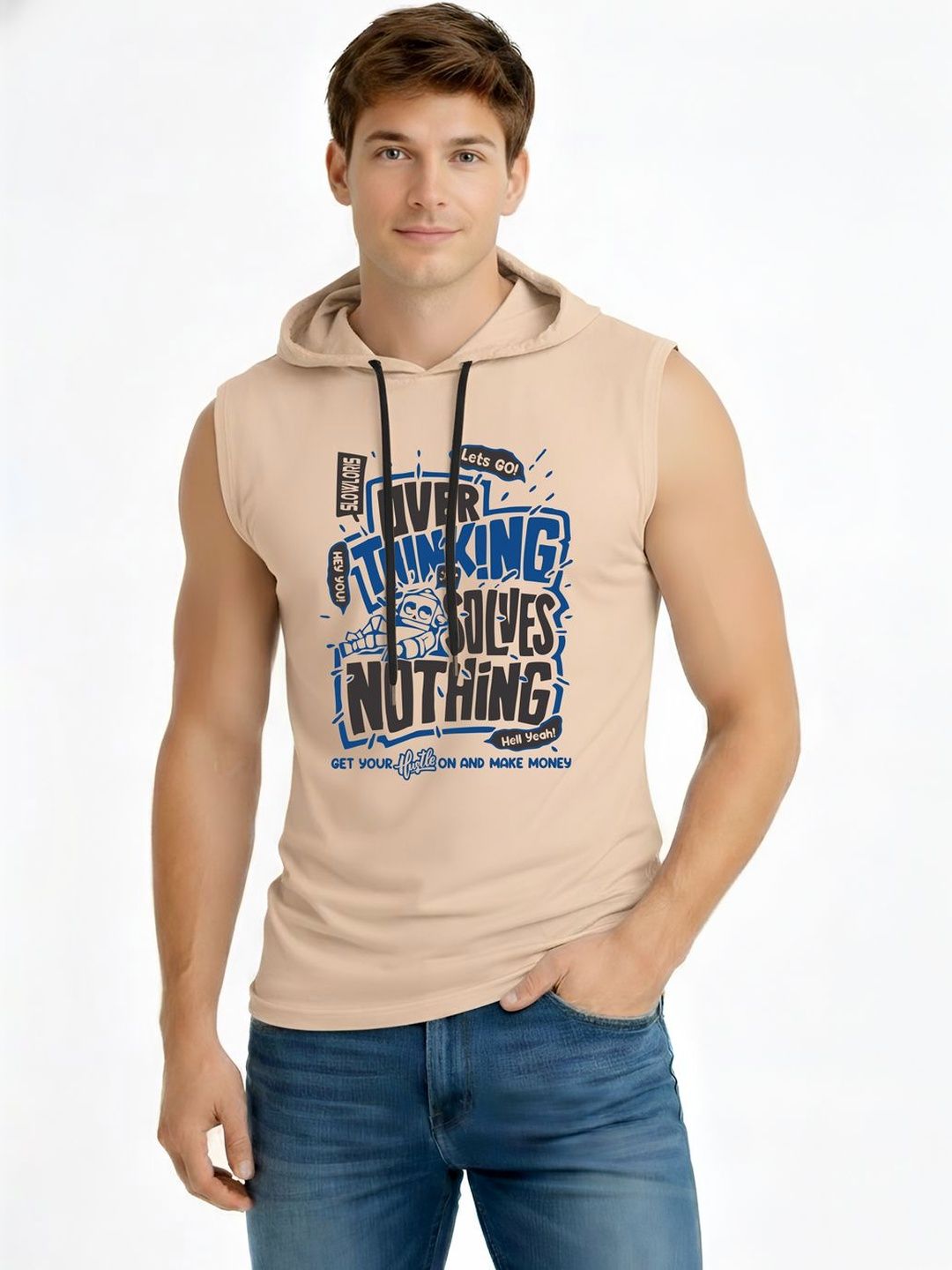 TEEFOX Men Typography Printed Hooded T-shirt