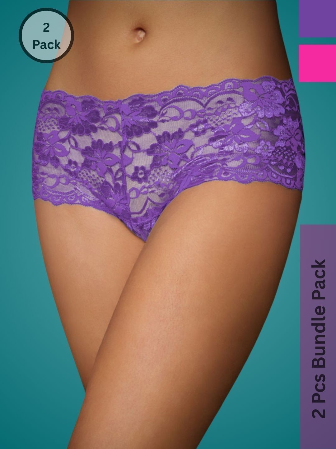 Ribald The Neech Women Pack of 2 Self Design Lace Hipster Briefs