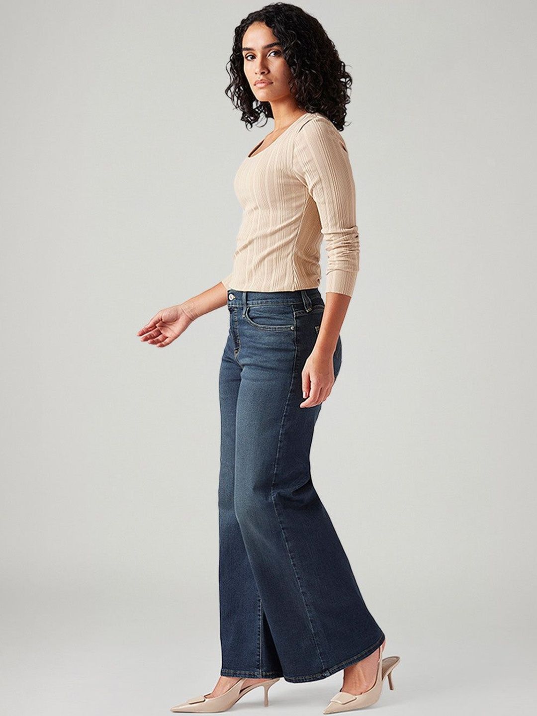 318 Blue Wide Leg Fit Mid Rise Jeans