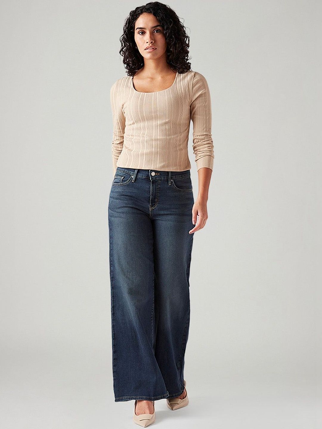 318 Blue Wide Leg Fit Mid Rise Jeans