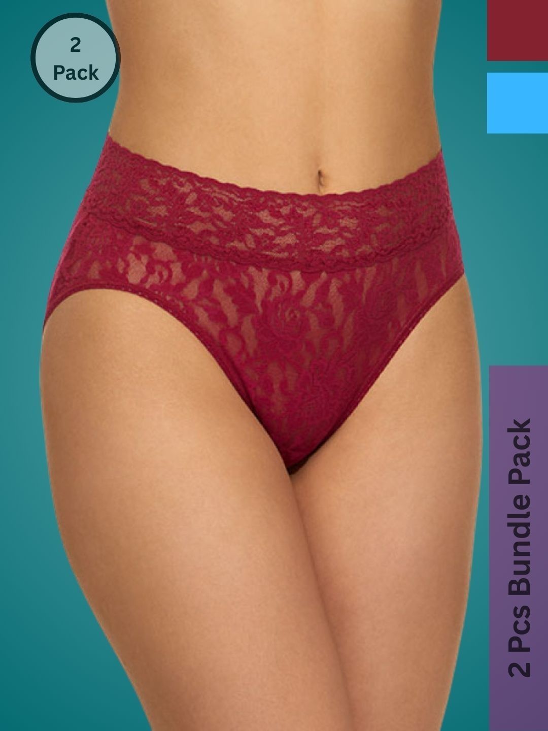 Ribald The Neech Women Pack of 2 Self Design Lace Basic Briefs