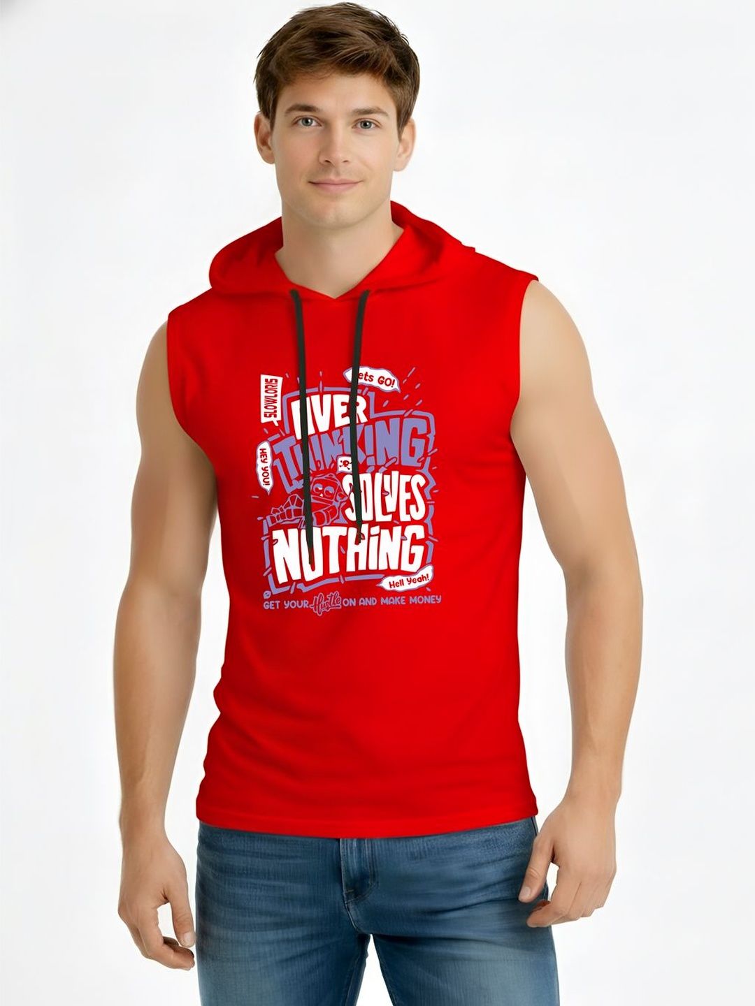 TEEFOX Men Typography Printed Hooded T-shirt