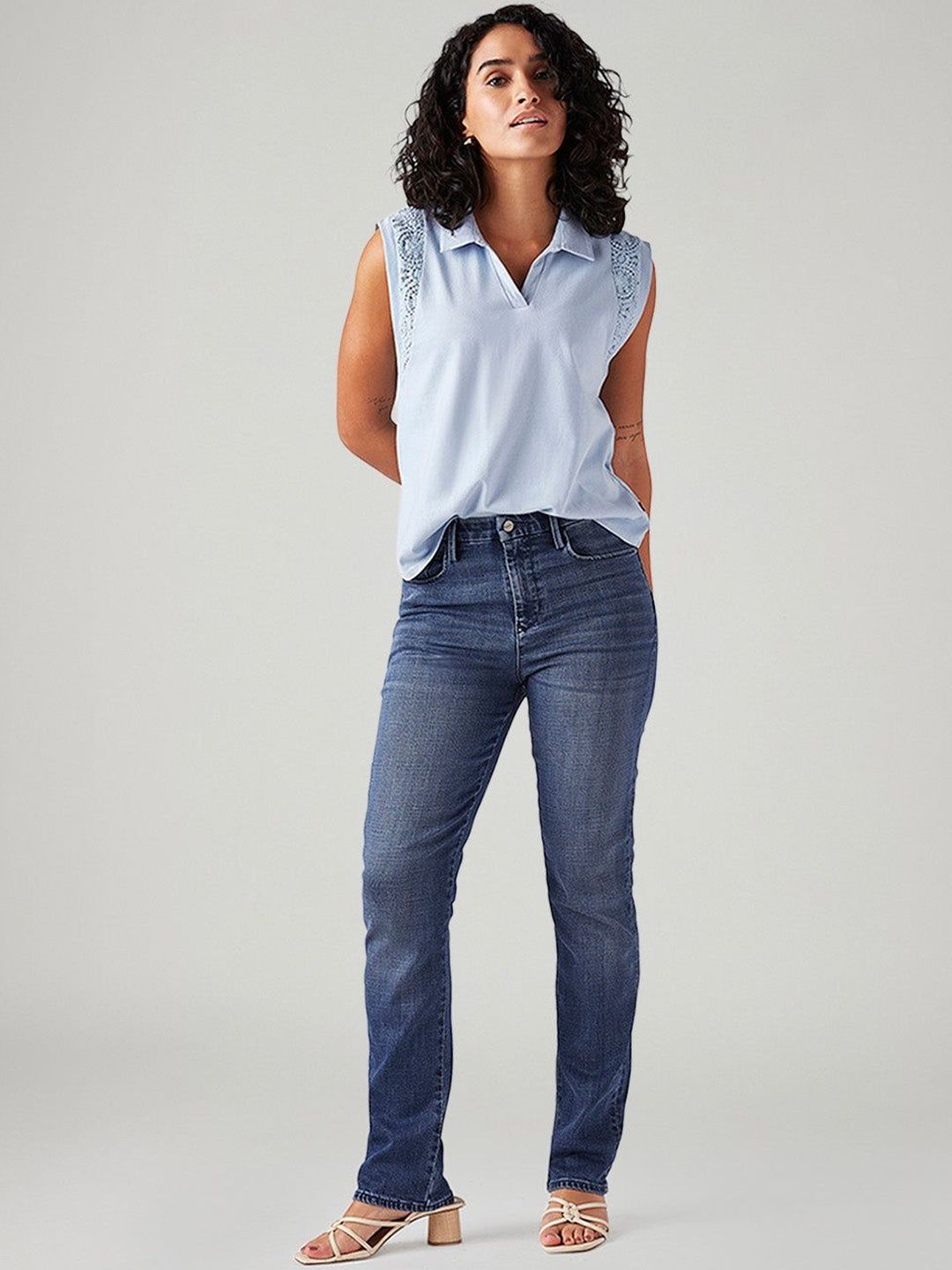 724 Blue Slim Straight Fit High Rise Redloop Jeans