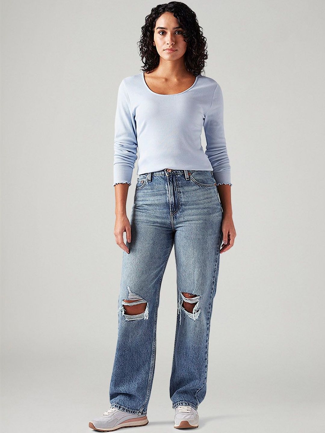 Light-Blue Ribcage Straight Fit High Rise Jeans