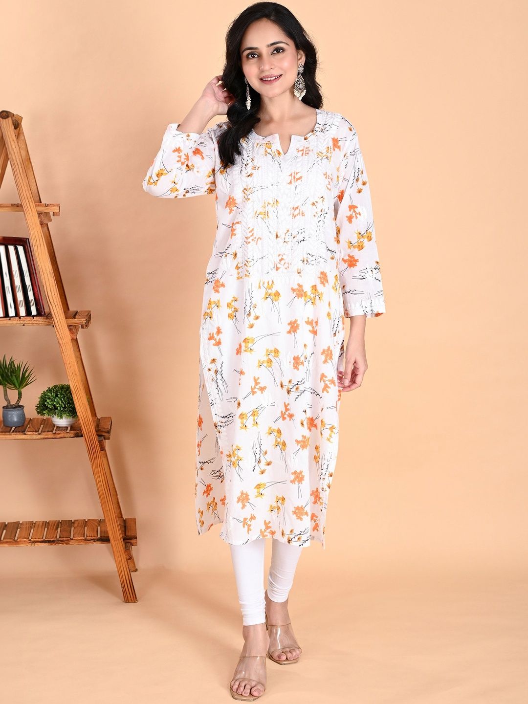 NAZAIRA Floral Printed V-Neck Pure Cotton Kurti