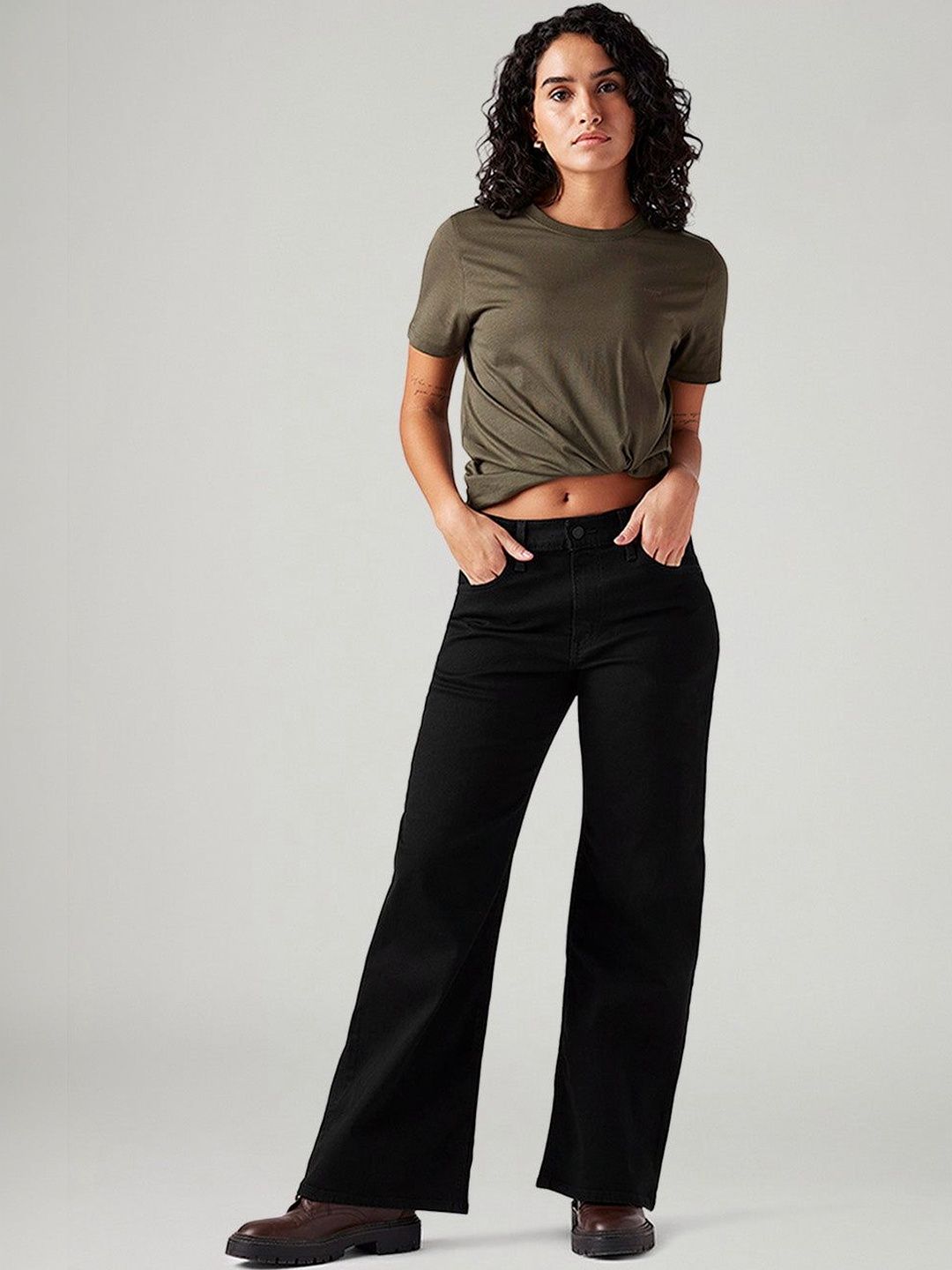 Black Loose Bootcut Fit Mid Rise Jeans