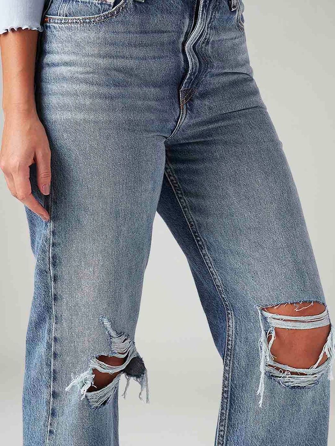 Light-Blue Ribcage Straight Fit High Rise Jeans