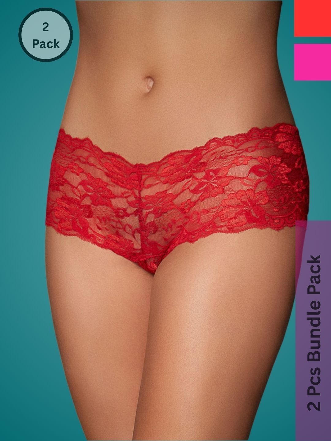 Ribald The Neech Women Pack of 2 Printed Lace Boy Shorts