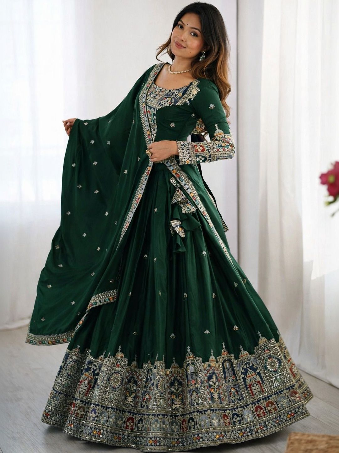 BAESD Embroidered Semi-Stitched Lehenga & Unstitched Blouse With Dupatta