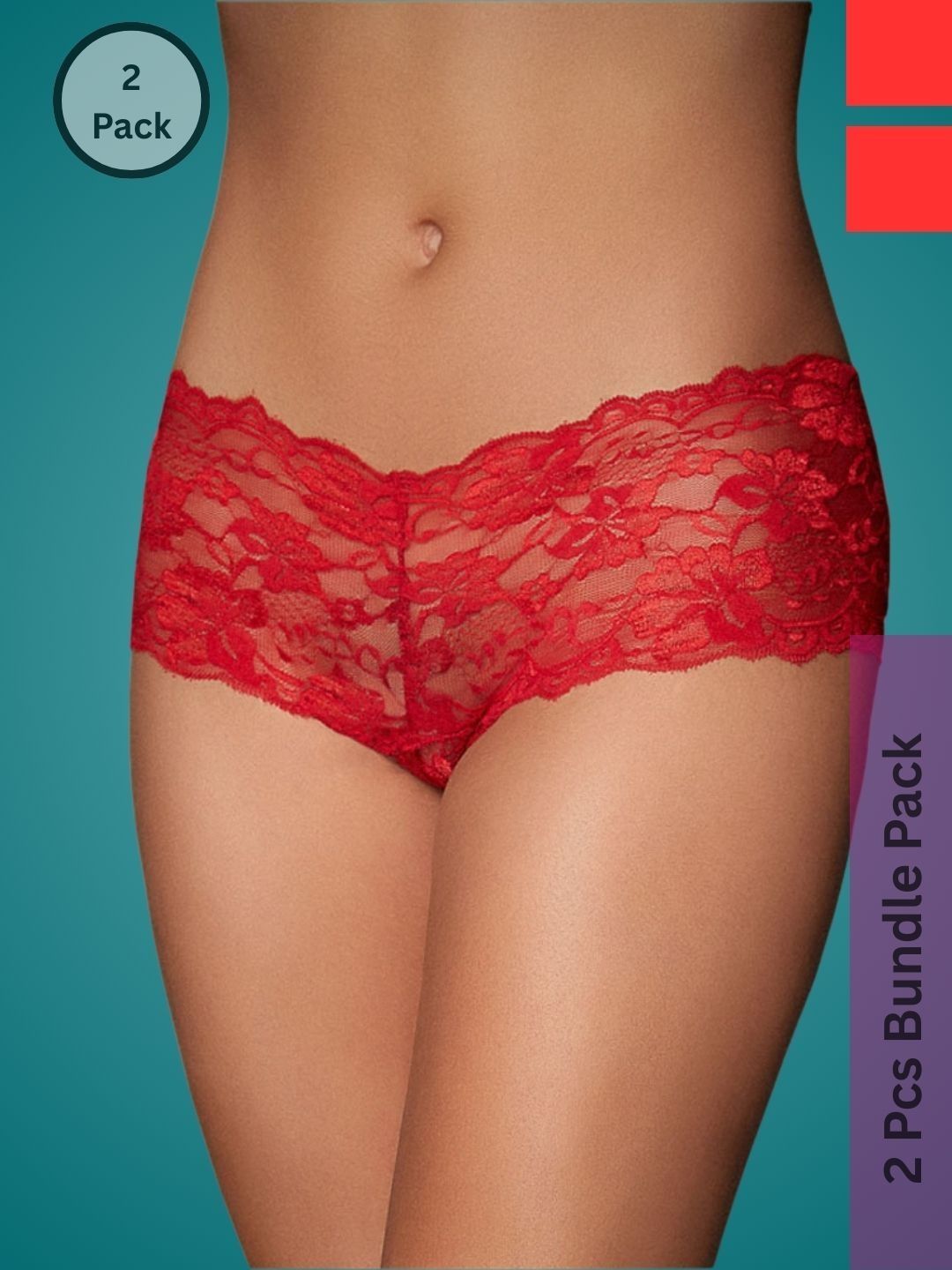 Ribald The Neech Women Pack of 2 Printed Lace Boy Shorts