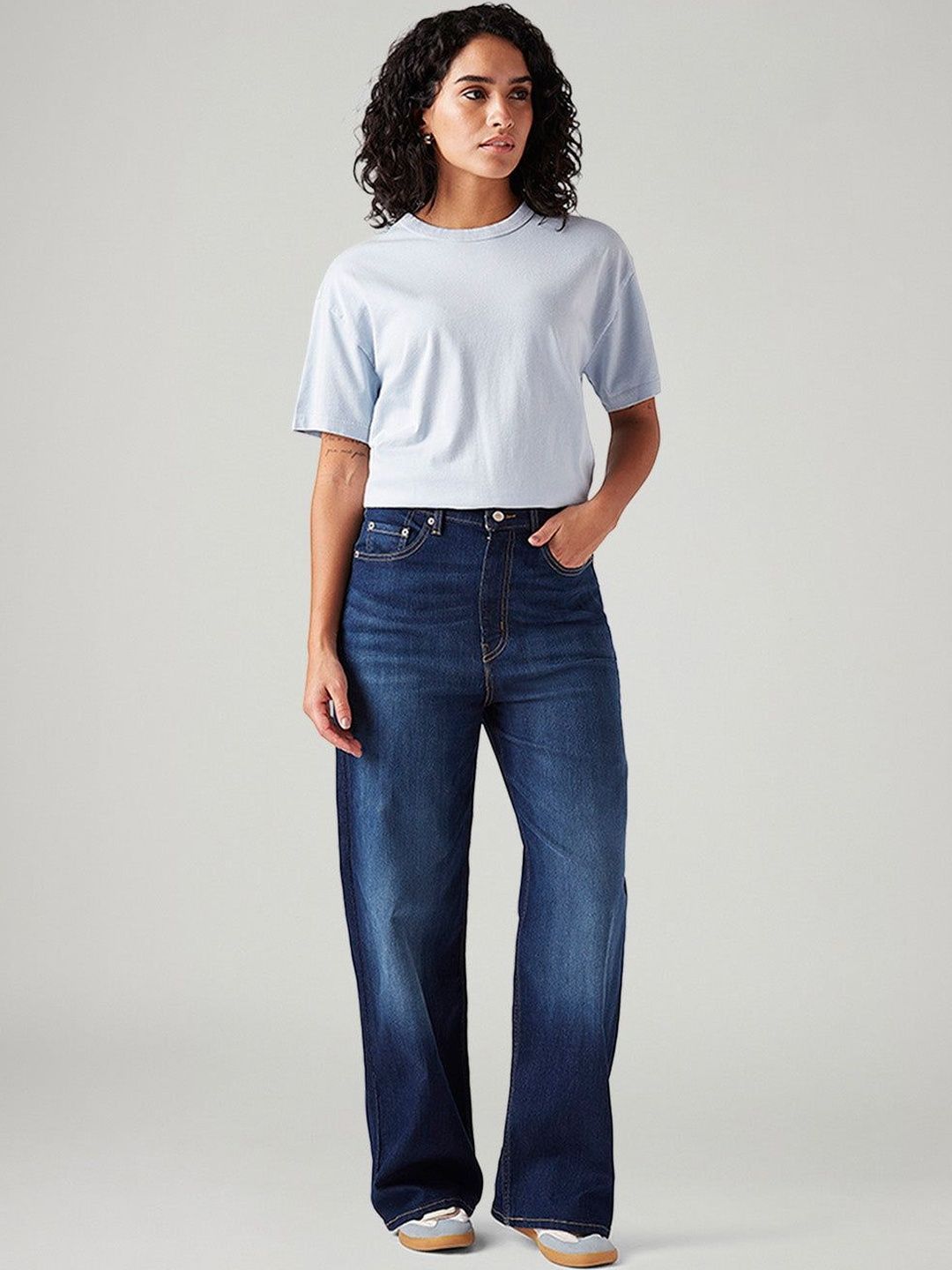 Dark-Blue Loose Fit High Rise Jeans