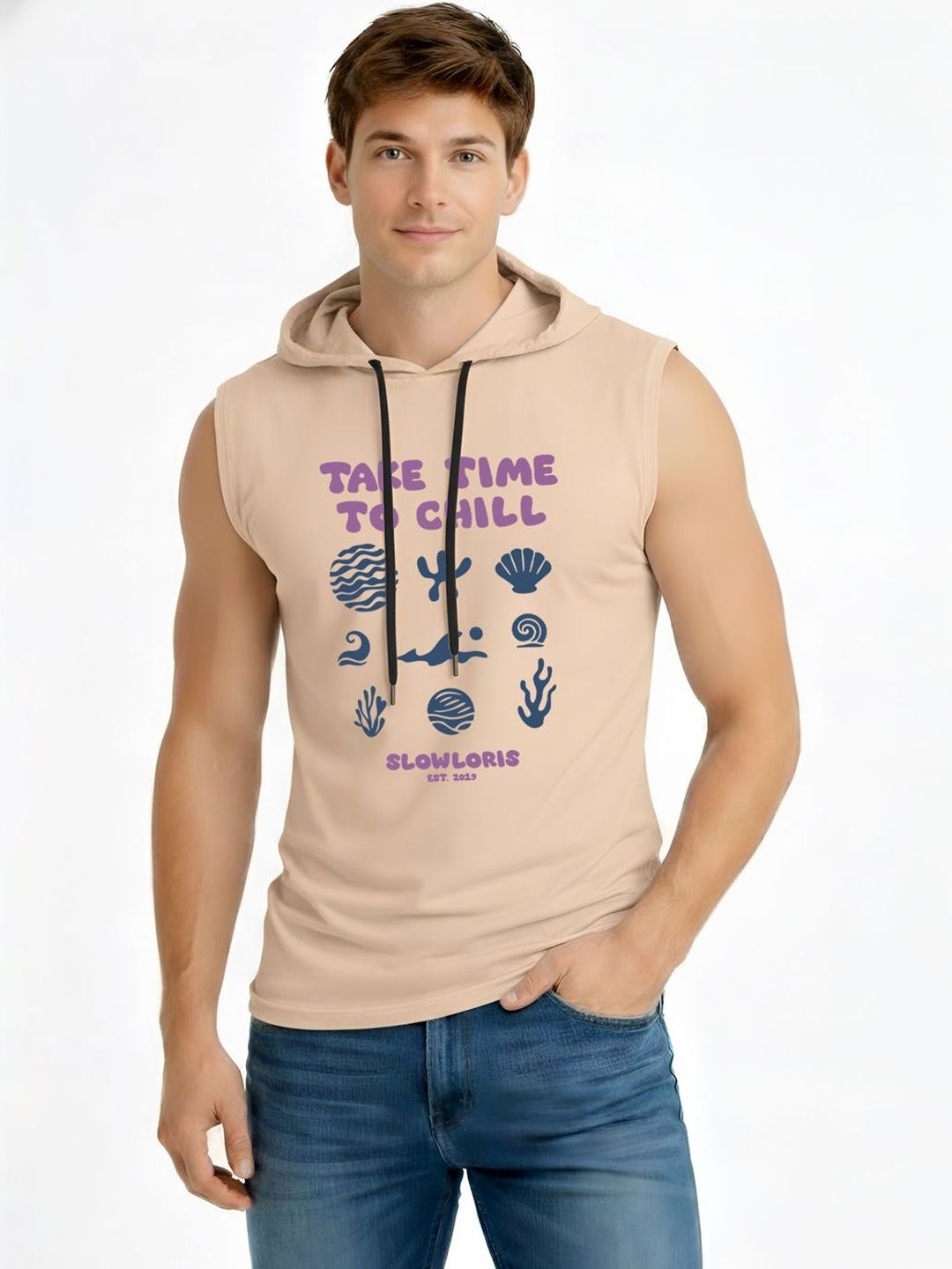 TEEFOX Men Printed Hooded T-shirt