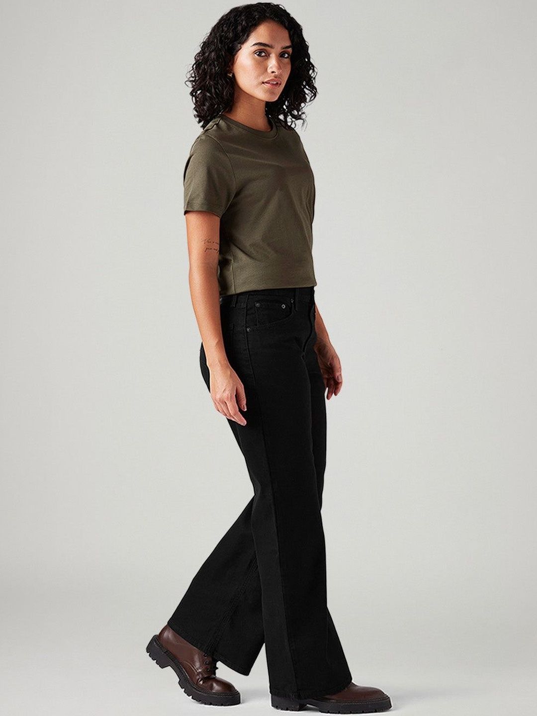 Black Loose Bootcut Fit Mid Rise Jeans