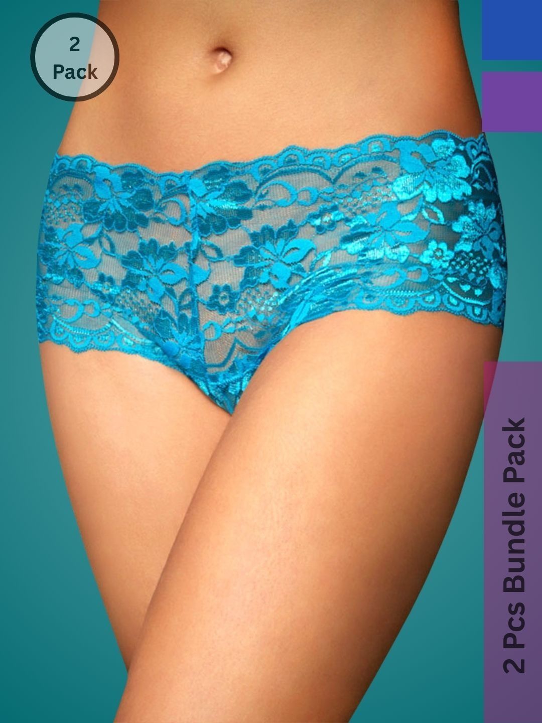 Ribald The Neech Women Pack of 2 Self Design Lace Boy Shorts