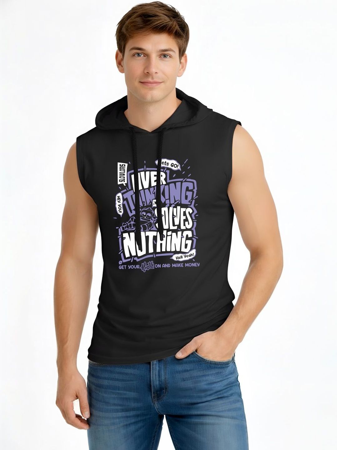 TEEFOX Men Typography Printed Hooded T-shirt