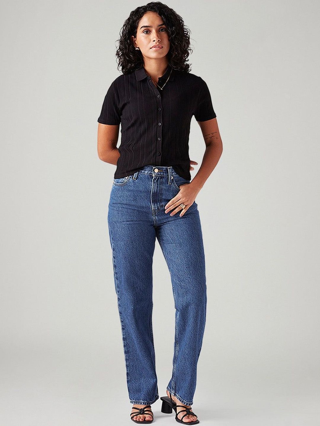 Blue Ribcage Straight Fit High Rise Jeans