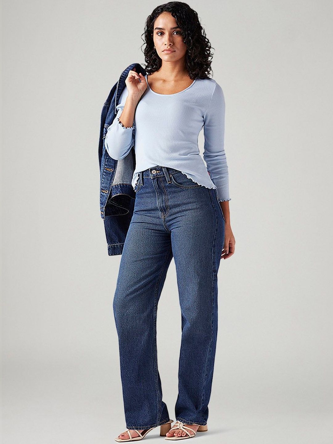 Blue Ribcage Straight Fit High Rise Jeans