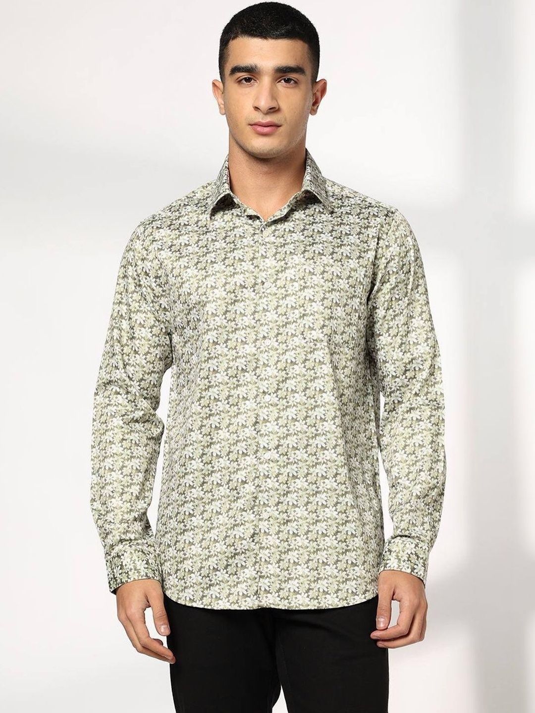 John Players Men's Floral Printed Slim Fit Full Sleeves Shirt