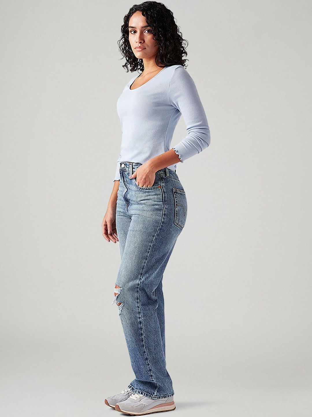 Light-Blue Ribcage Straight Fit High Rise Jeans