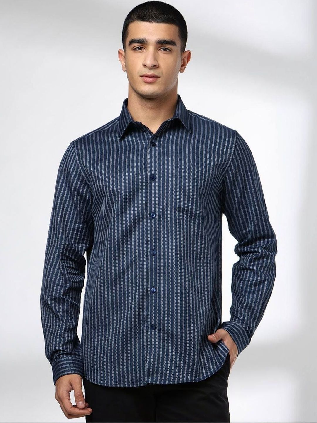 John Players Men's Slim Fit Cotton Shirt With Patch-Pocket
