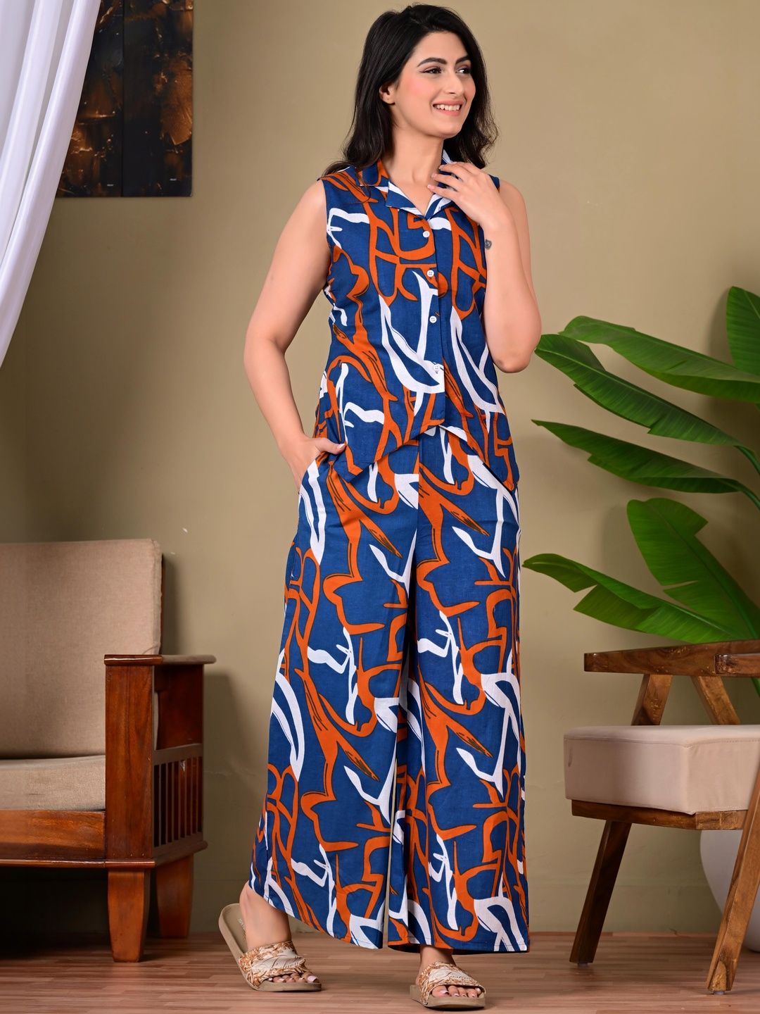 Anouk Mirage Cotton Printed Top with Palazzos
