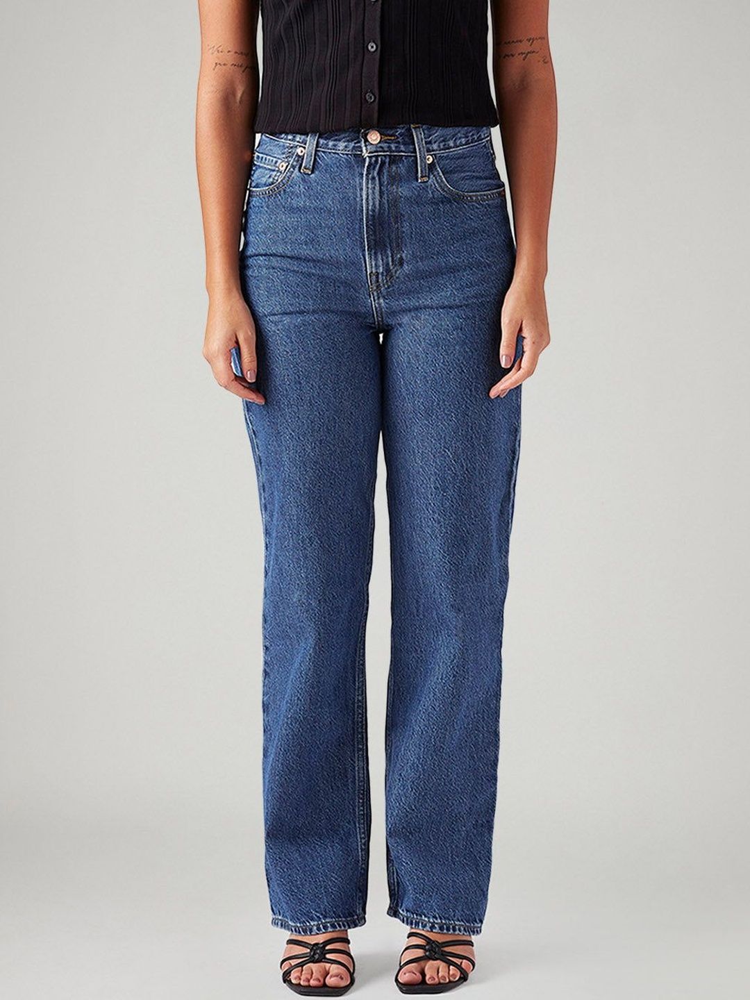Blue Ribcage Straight Fit High Rise Jeans