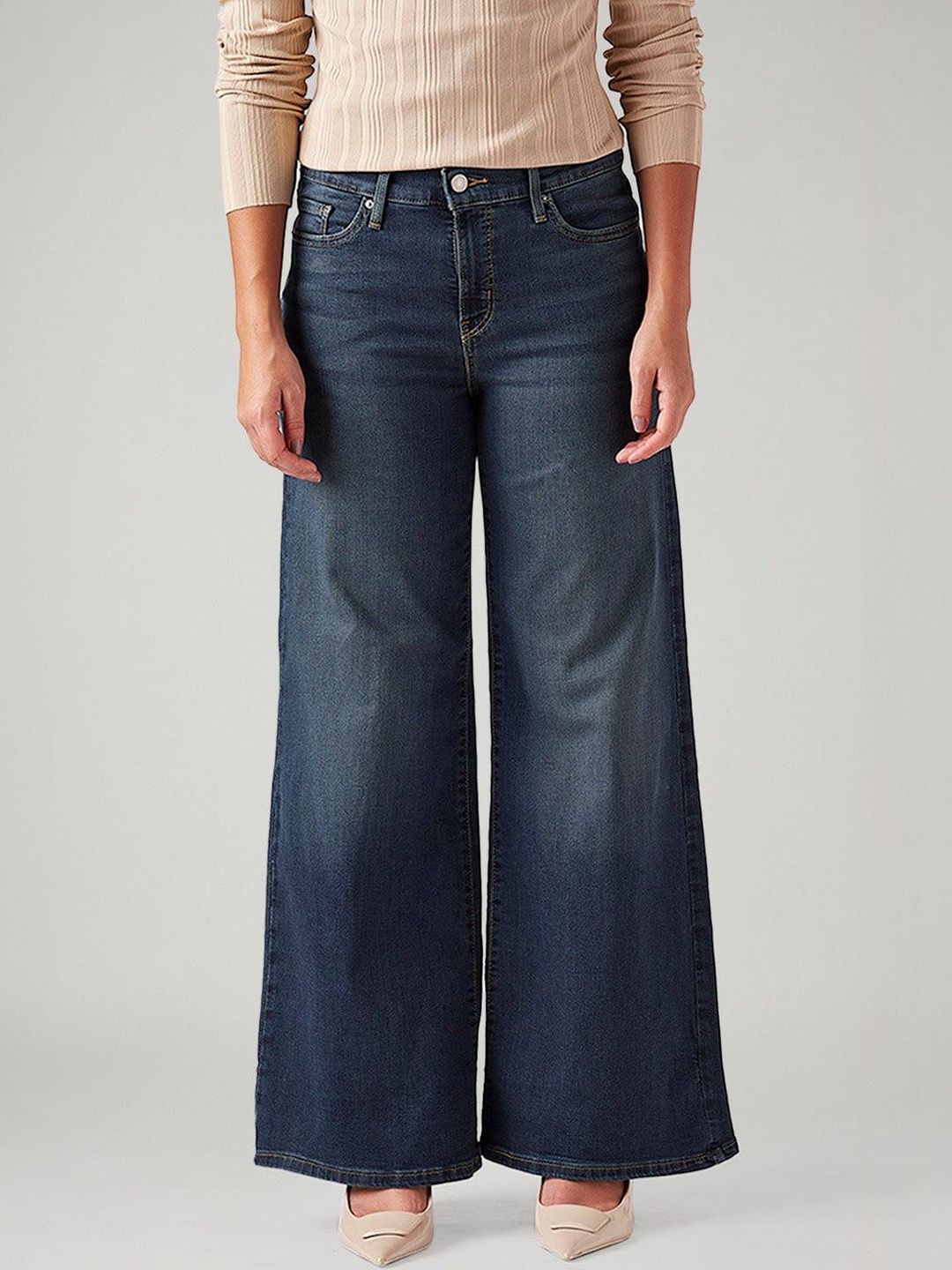 318 Blue Wide Leg Fit Mid Rise Jeans