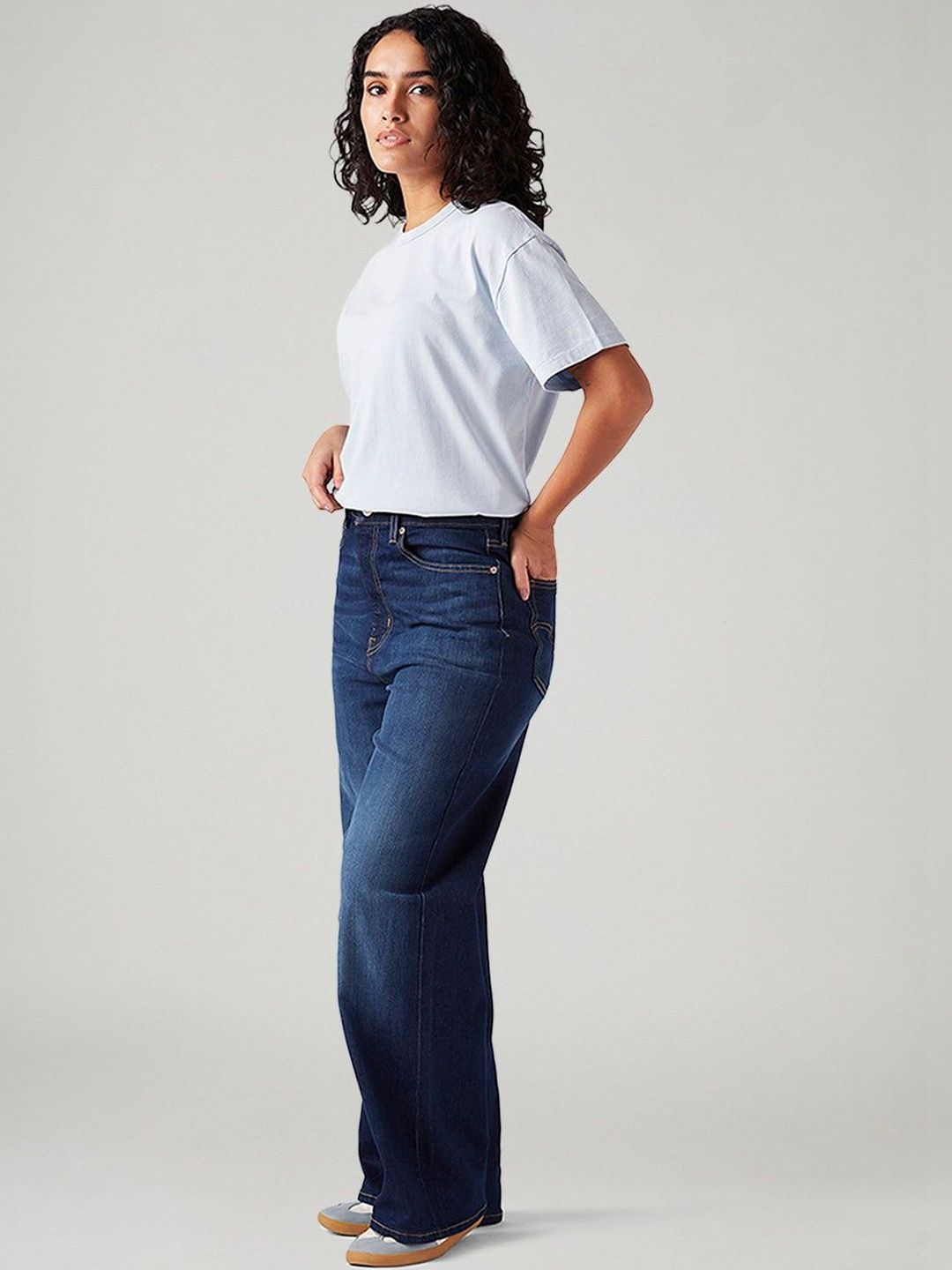 Dark-Blue Loose Fit High Rise Jeans