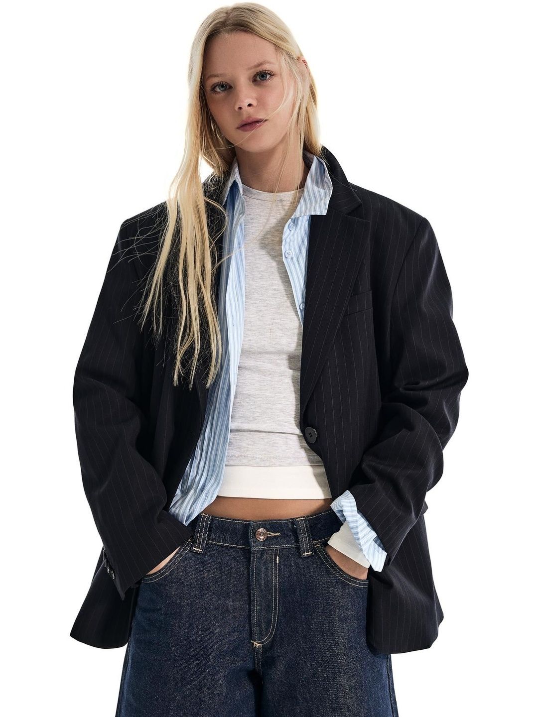 Striped crossover blazer