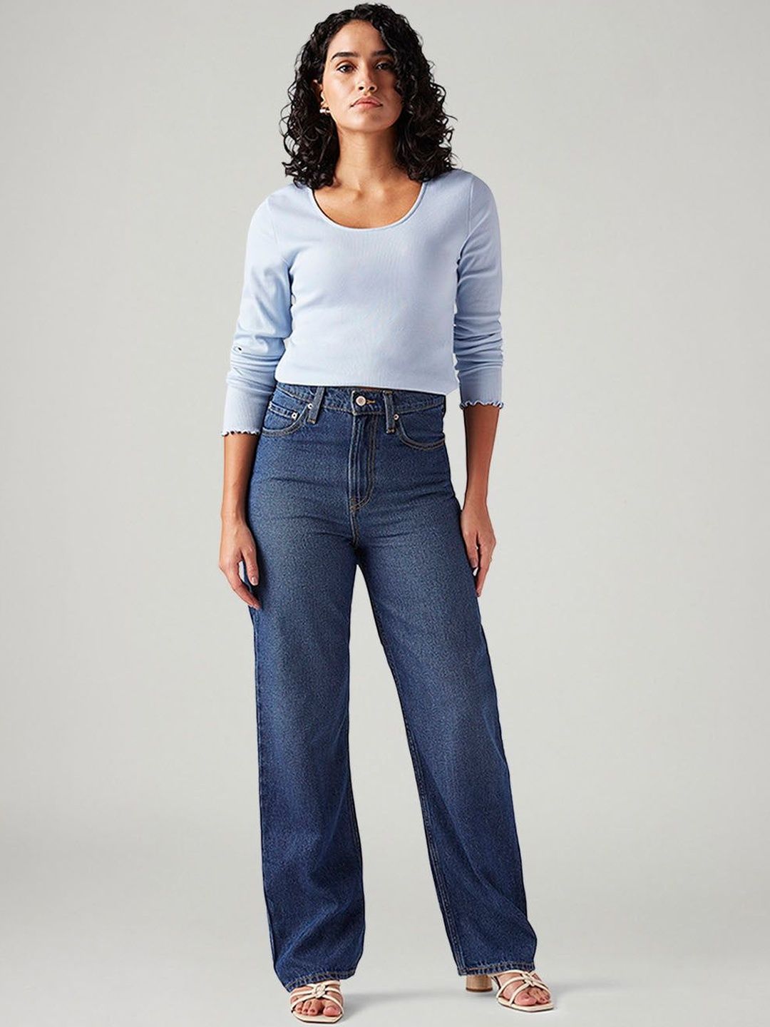 Blue Ribcage Straight Fit High Rise Jeans