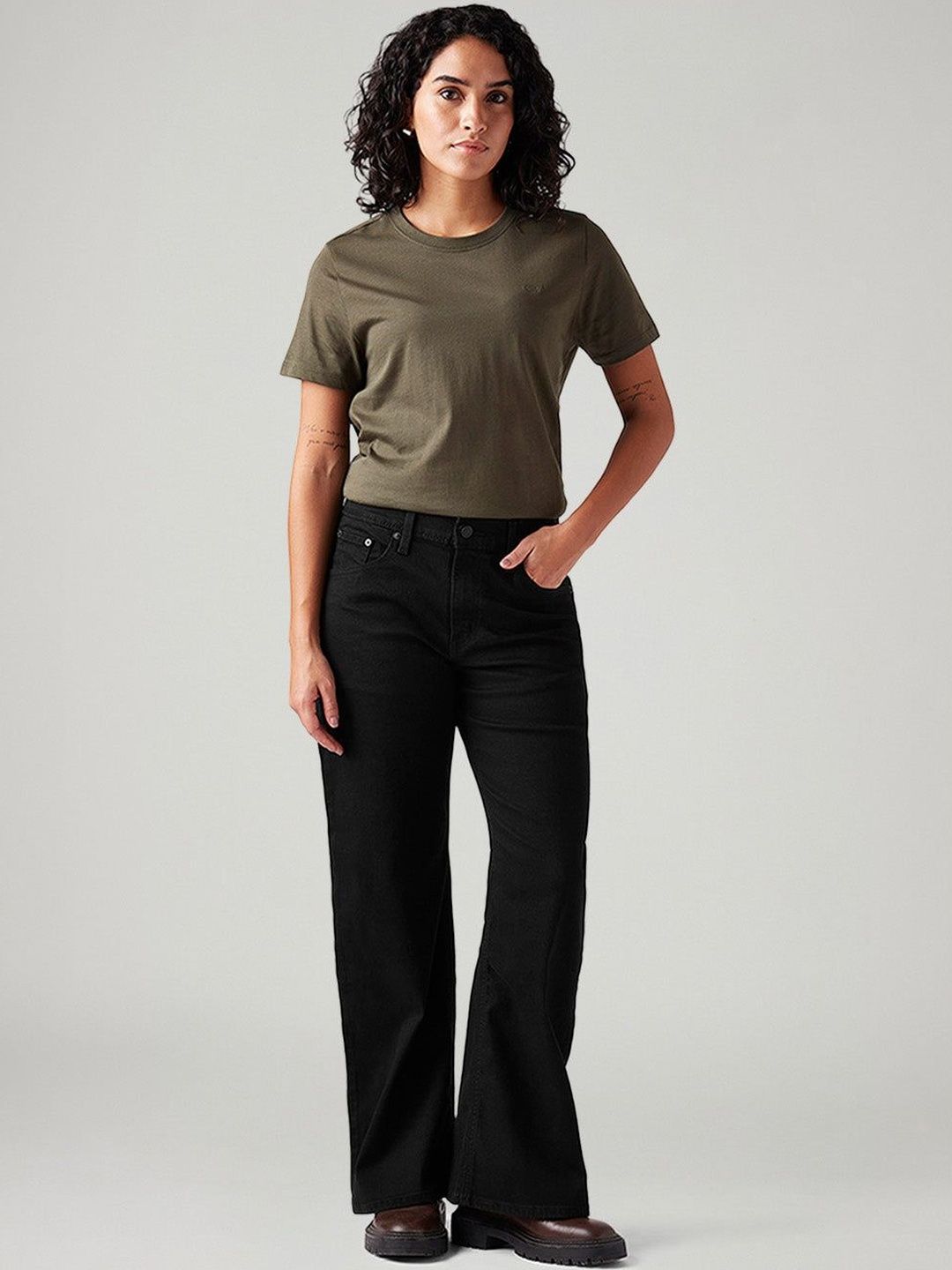 Black Loose Bootcut Fit Mid Rise Jeans