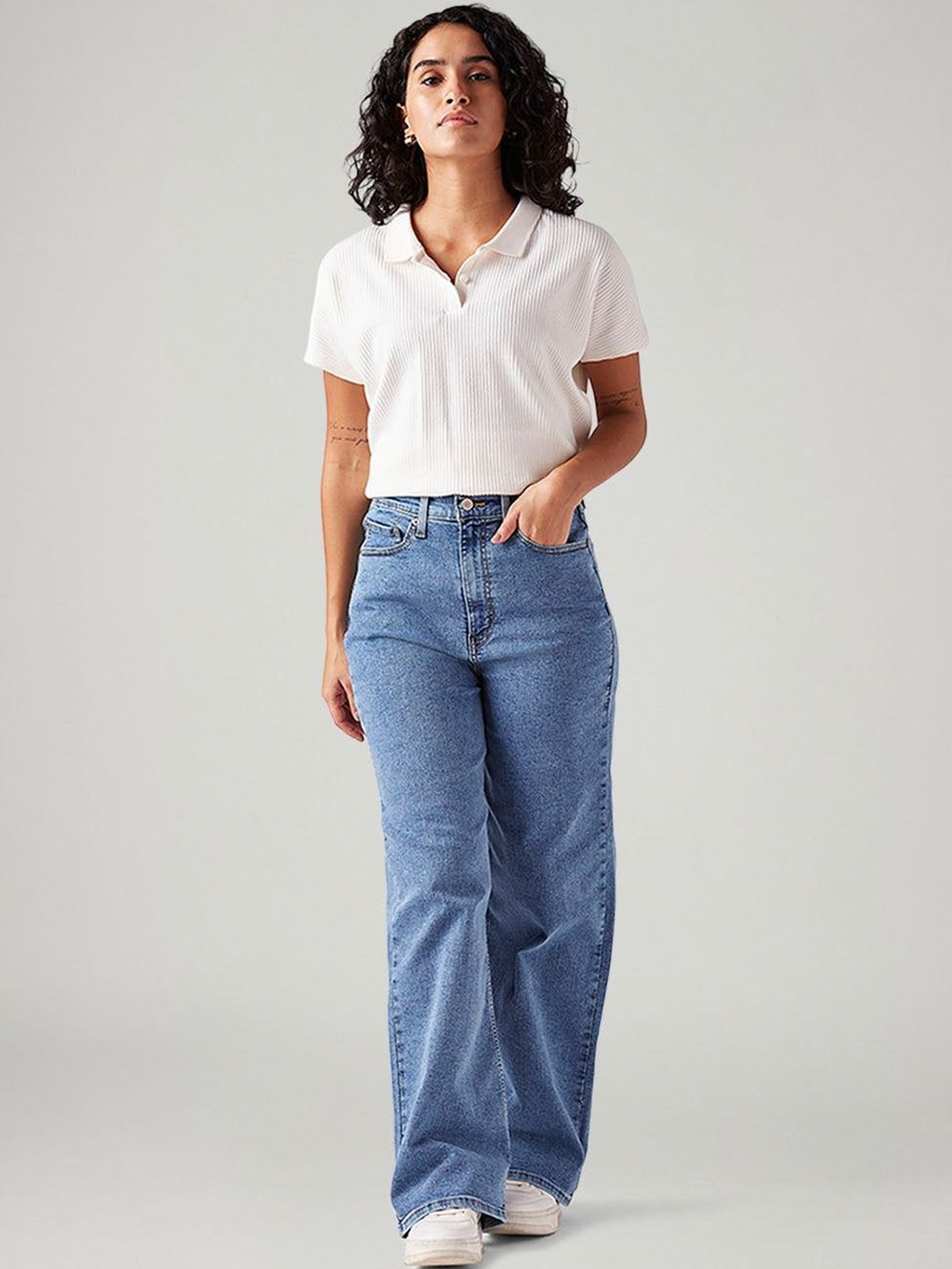 Blue Loose Fit High Rise Jeans