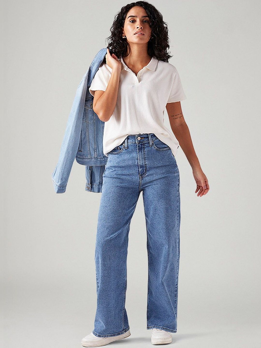 Blue Loose Fit High Rise Jeans