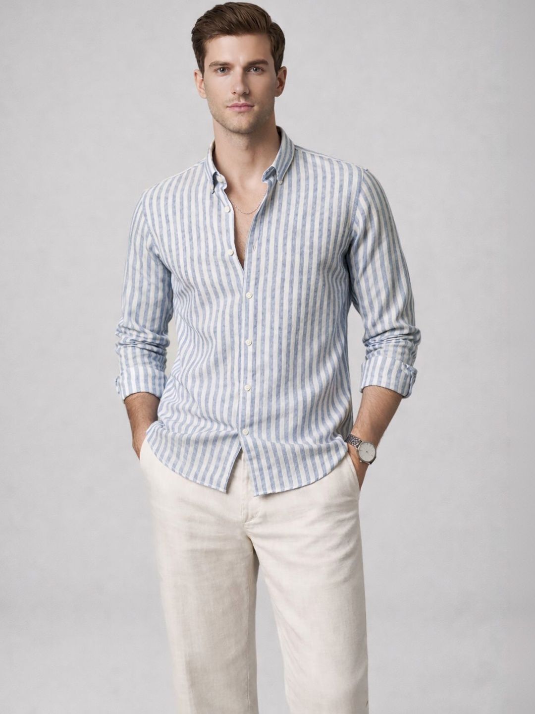MISCHIEF MONKEY Men Classic Striped Casual Shirt