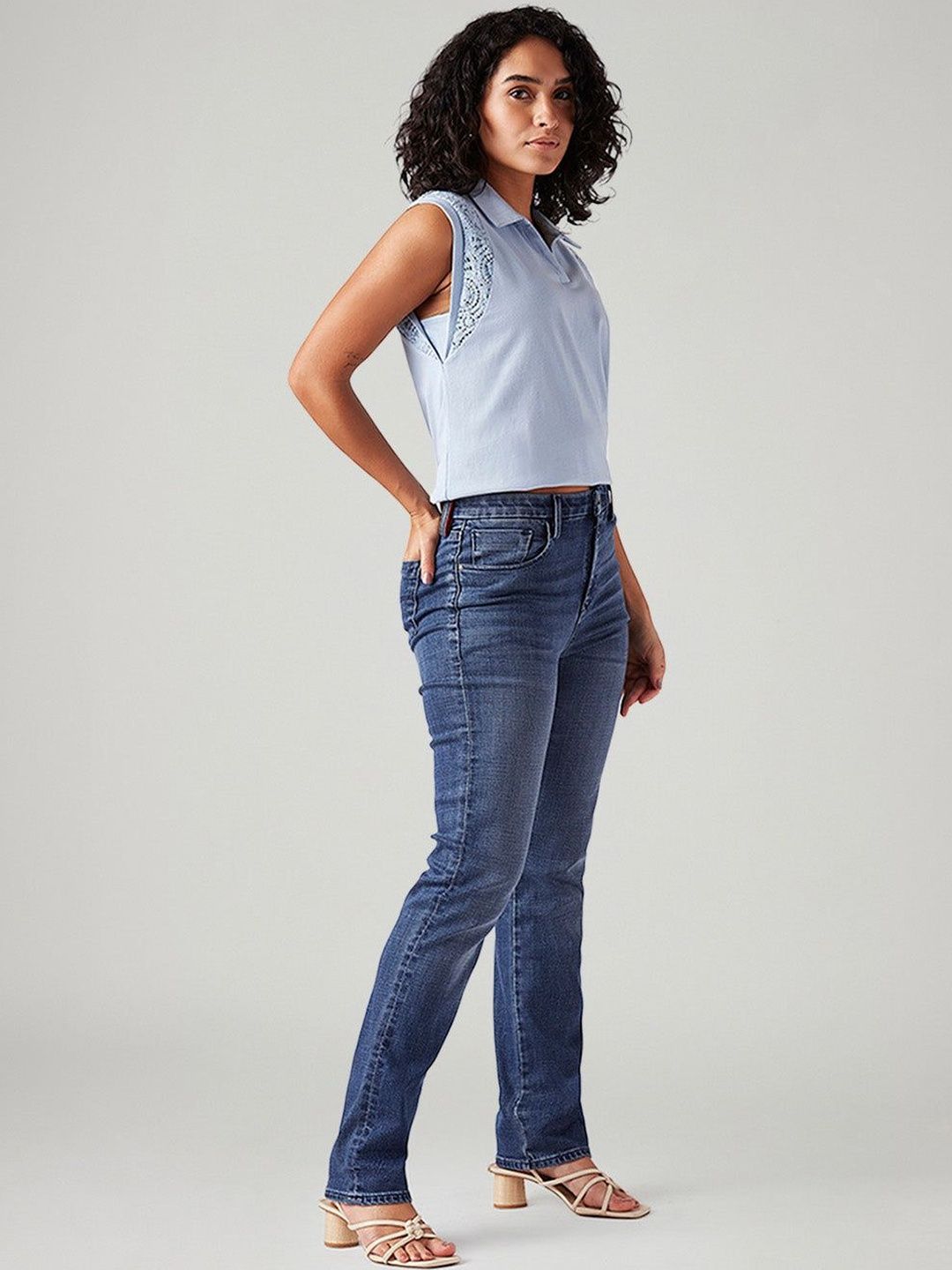 724 Blue Slim Straight Fit High Rise Redloop Jeans