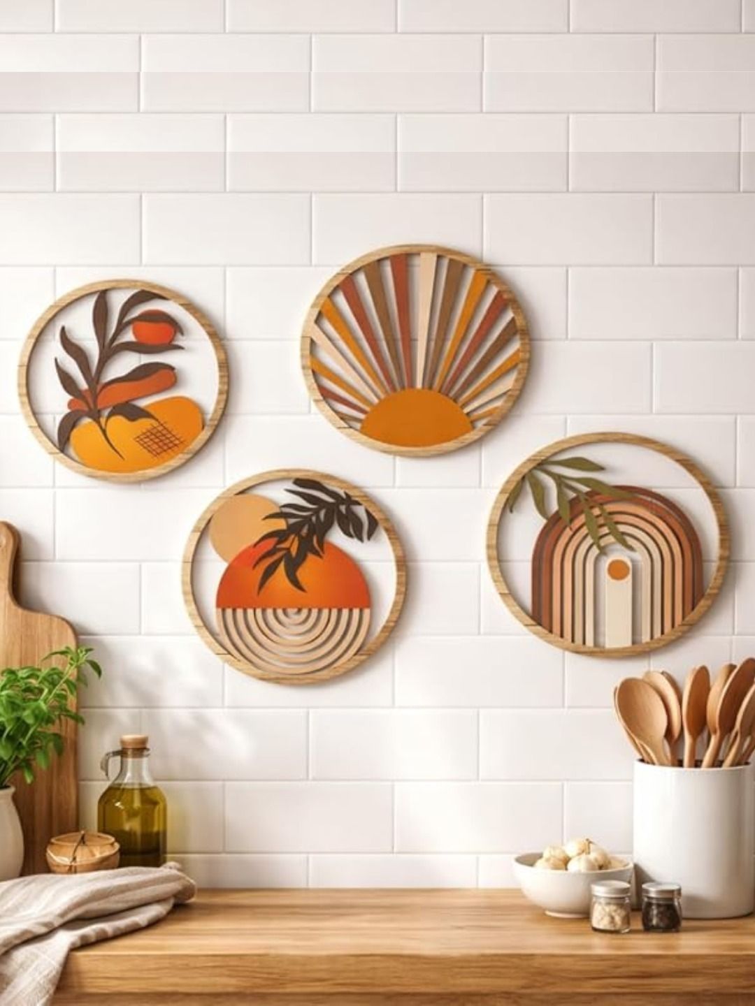MustHome Multicoloured Set of 4 Piece Wood Wall Paintings