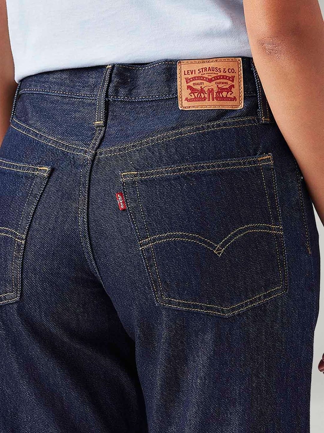 Dark-Blue Loose Bootcut Fit Mid Rise Jeans