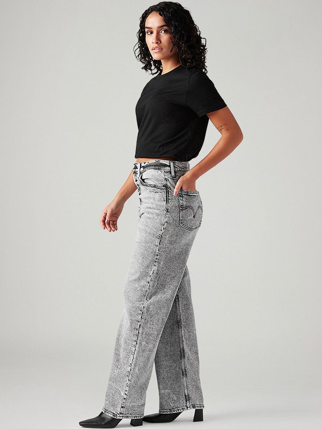 Light-Grey Loose Fit High Rise Jeans