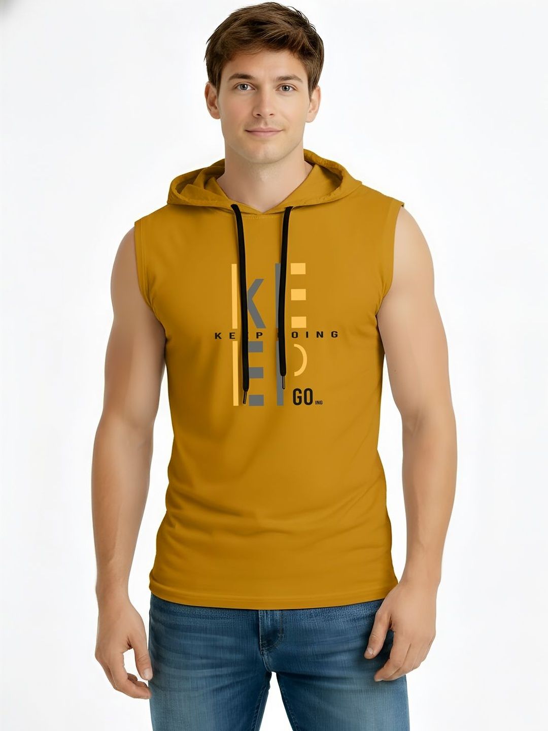 TEEFOX Men Typography Printed Hooded T-shirt