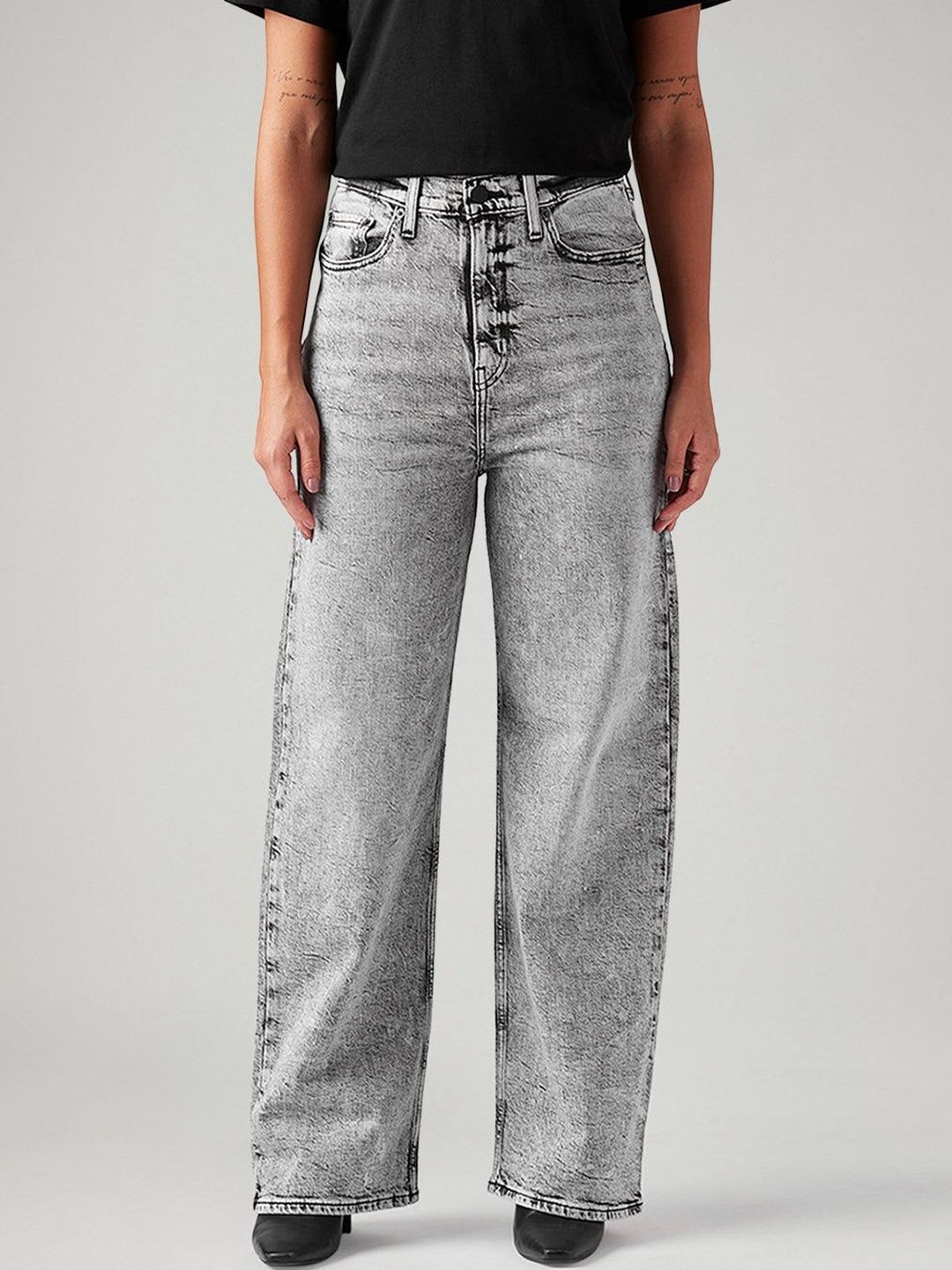 Light-Grey Loose Fit High Rise Jeans