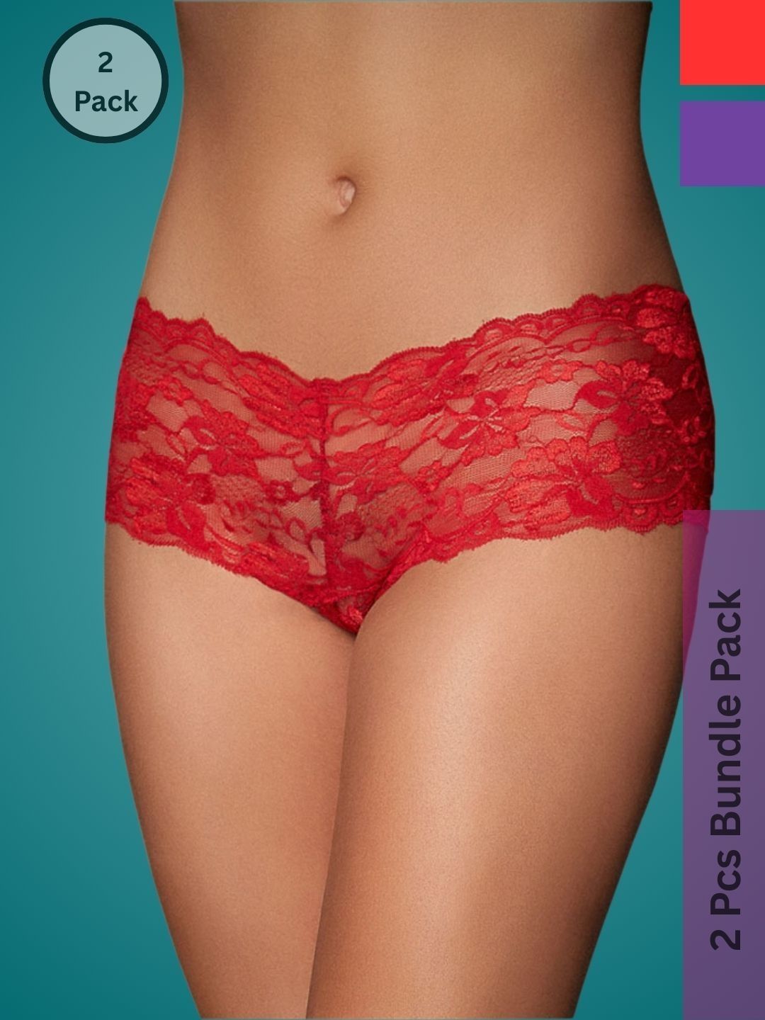 Ribald The Neech Women Pack of 2 Self Design Lace Boy Shorts