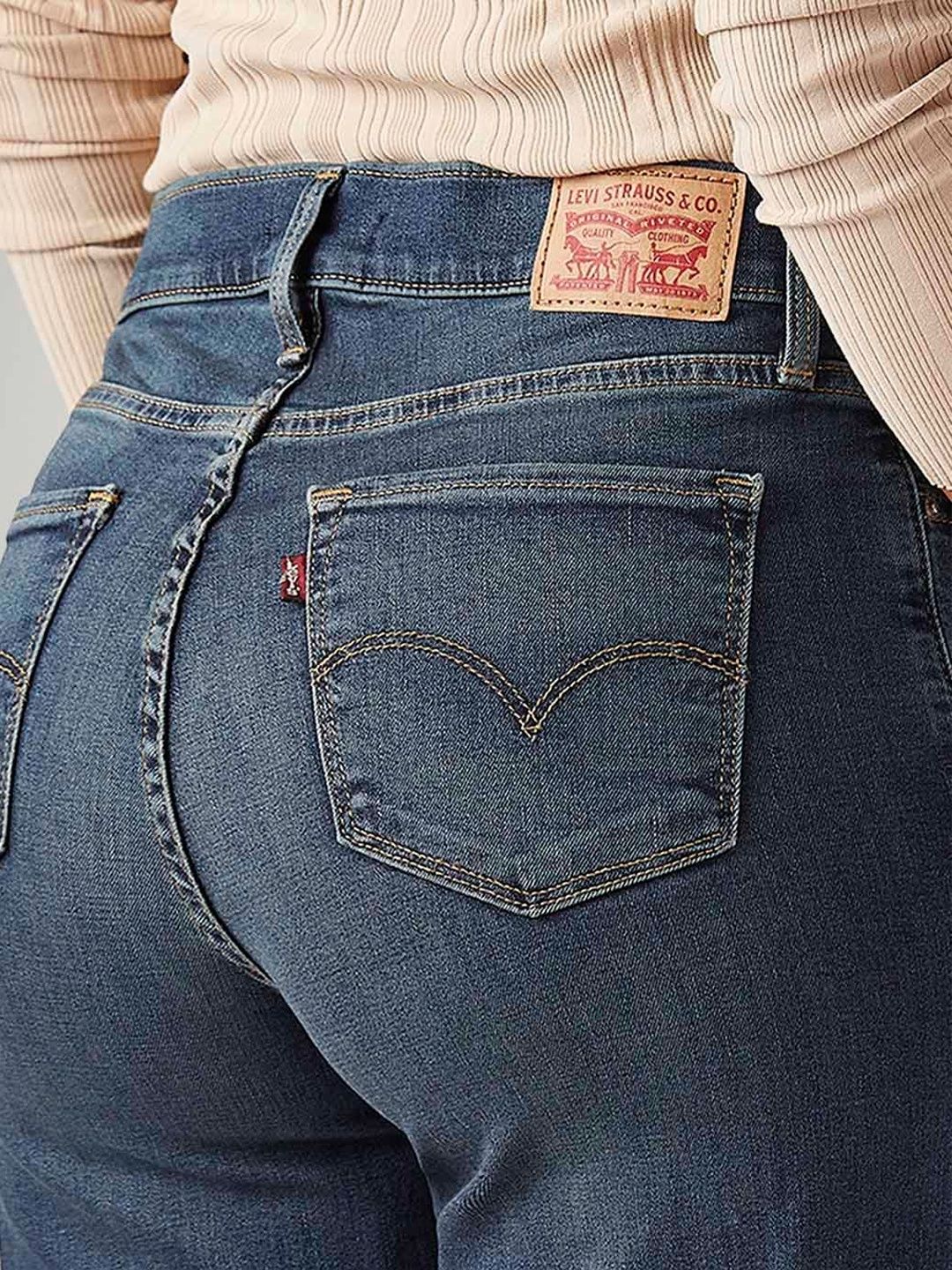 318 Blue Wide Leg Fit Mid Rise Jeans