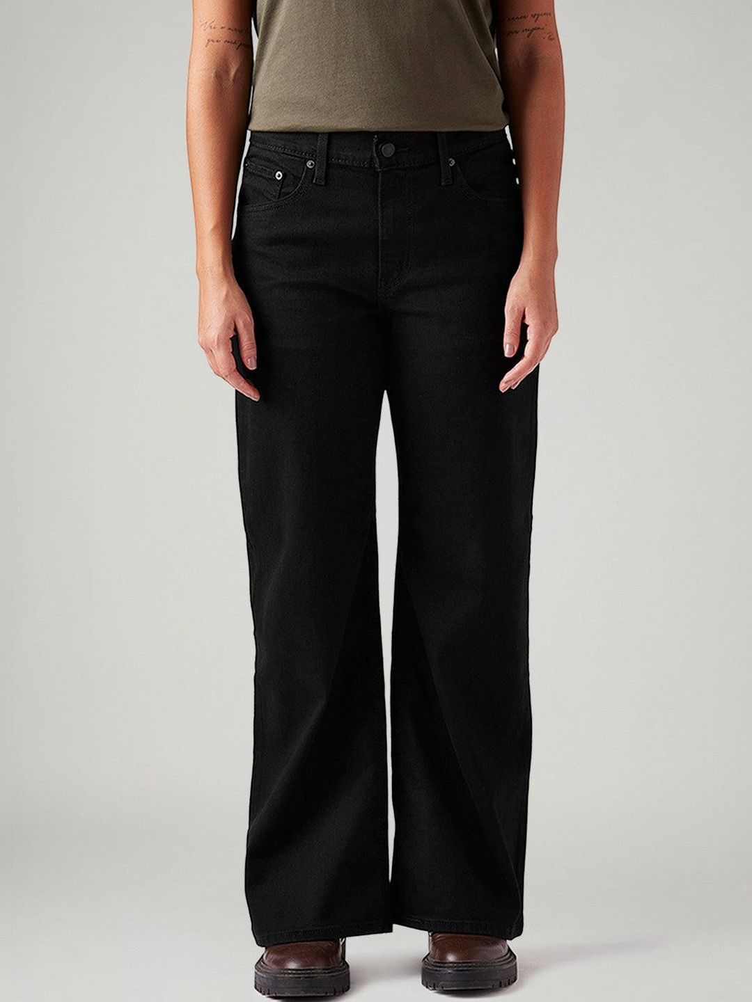 Black Loose Bootcut Fit Mid Rise Jeans