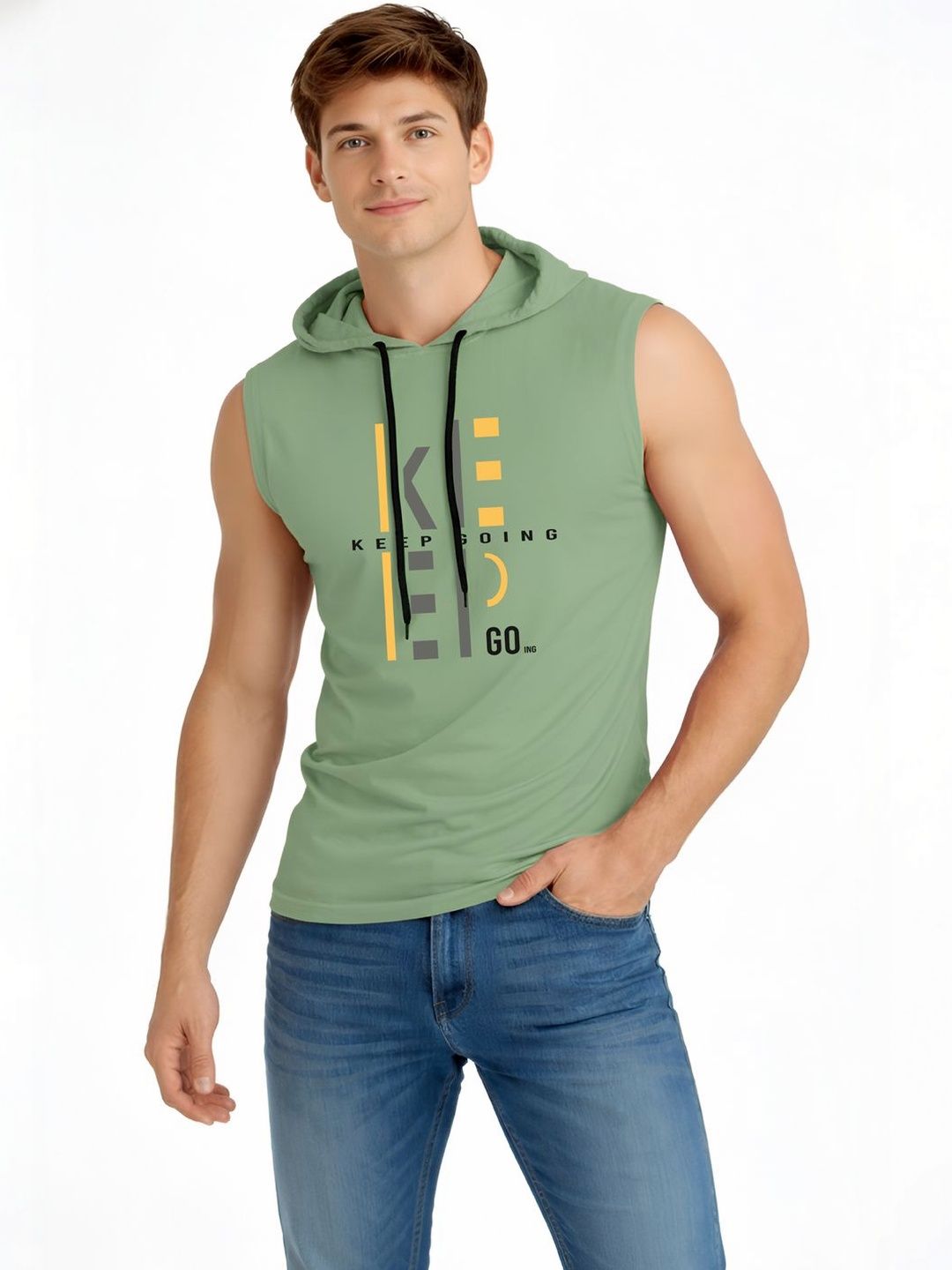 TEEFOX Men Typography Printed Hooded T-shirt