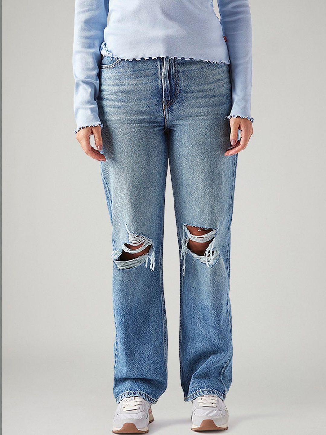 Light-Blue Ribcage Straight Fit High Rise Jeans