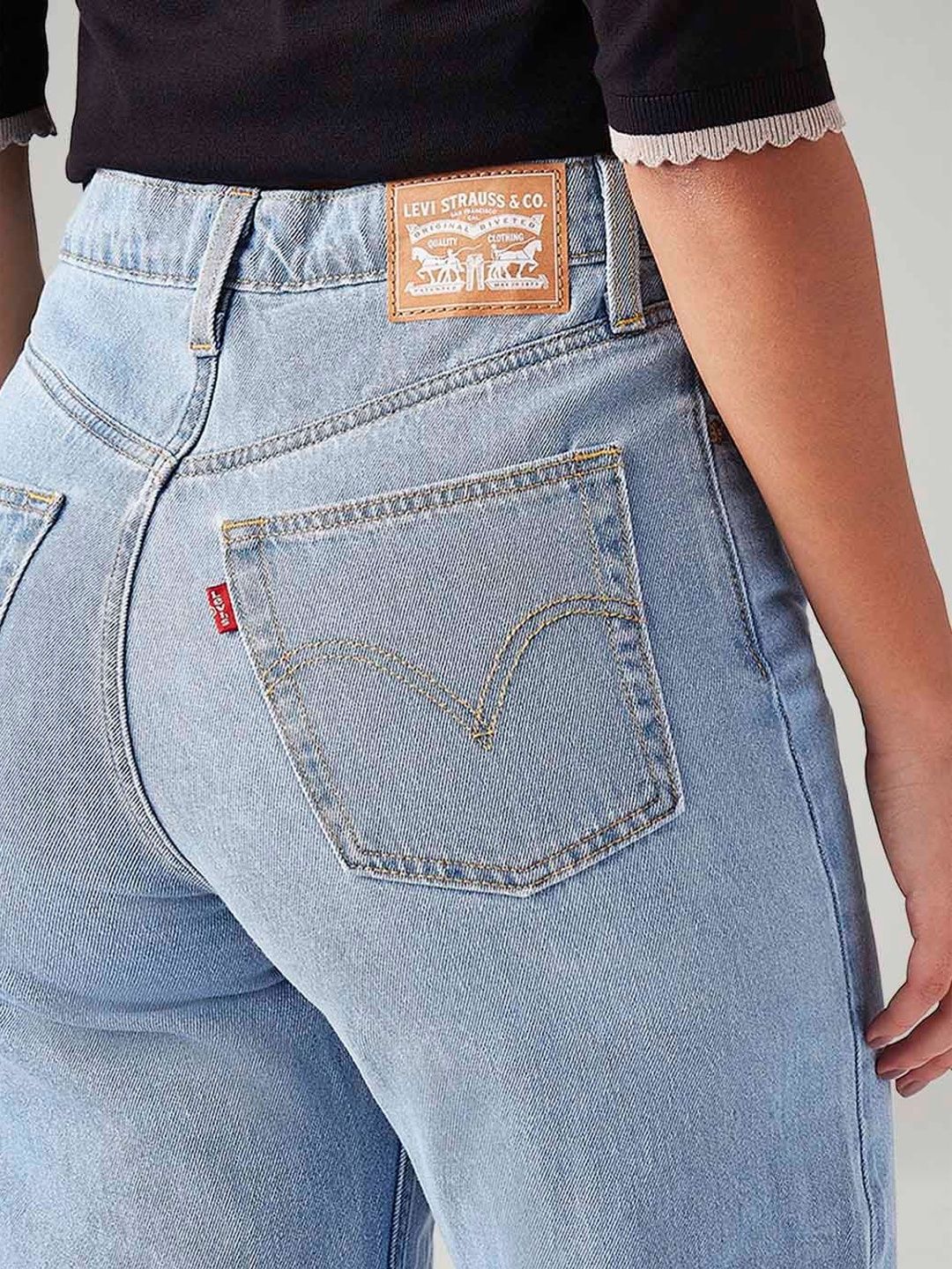 Light-Blue Ribcage Straight Fit High Rise Jeans