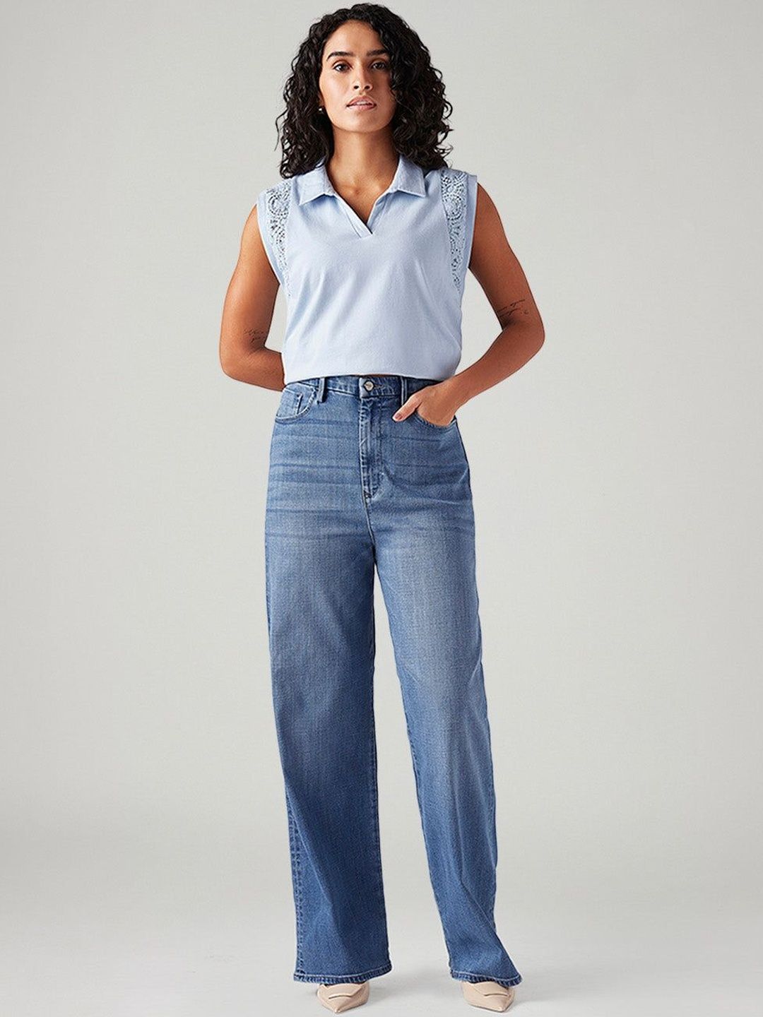 Light-Blue Loose Fit High Rise Redloop Jeans