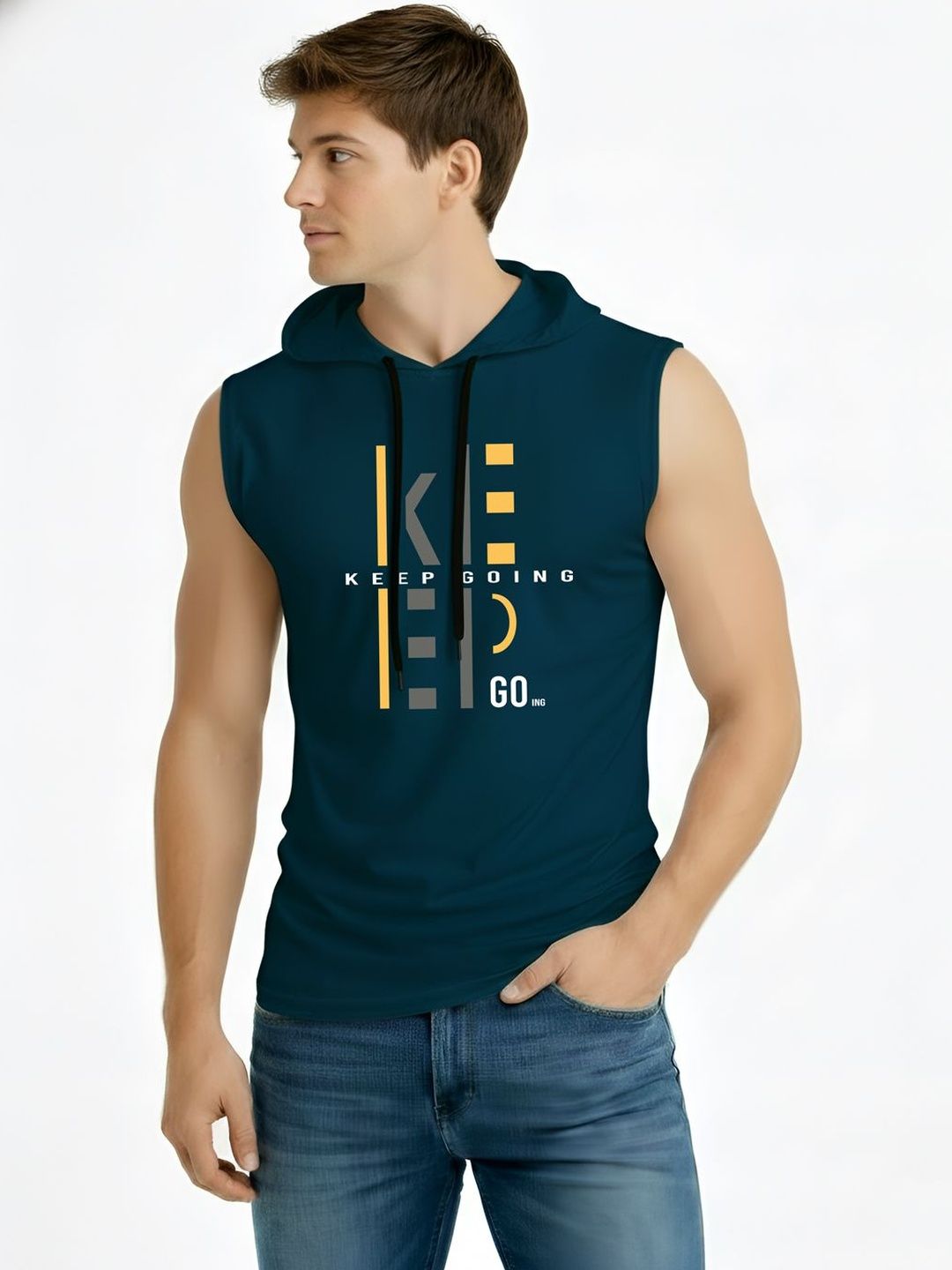 TEEFOX Men Typography Printed Hooded T-shirt