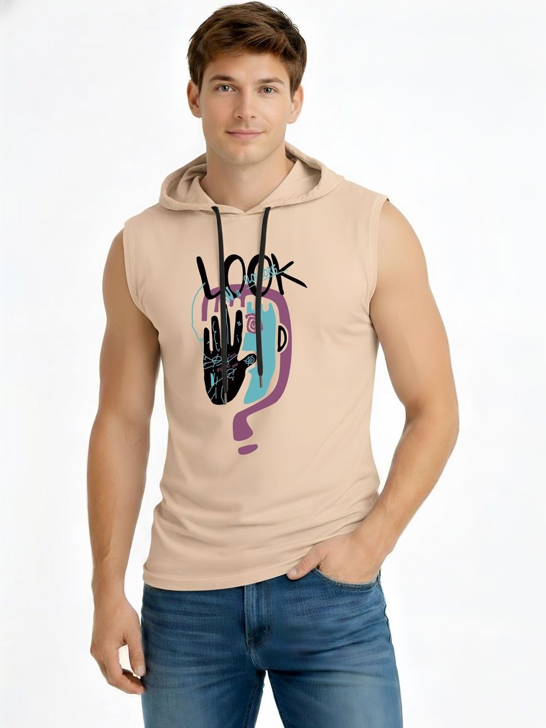 TEEFOX Men Printed Hooded T-shirt